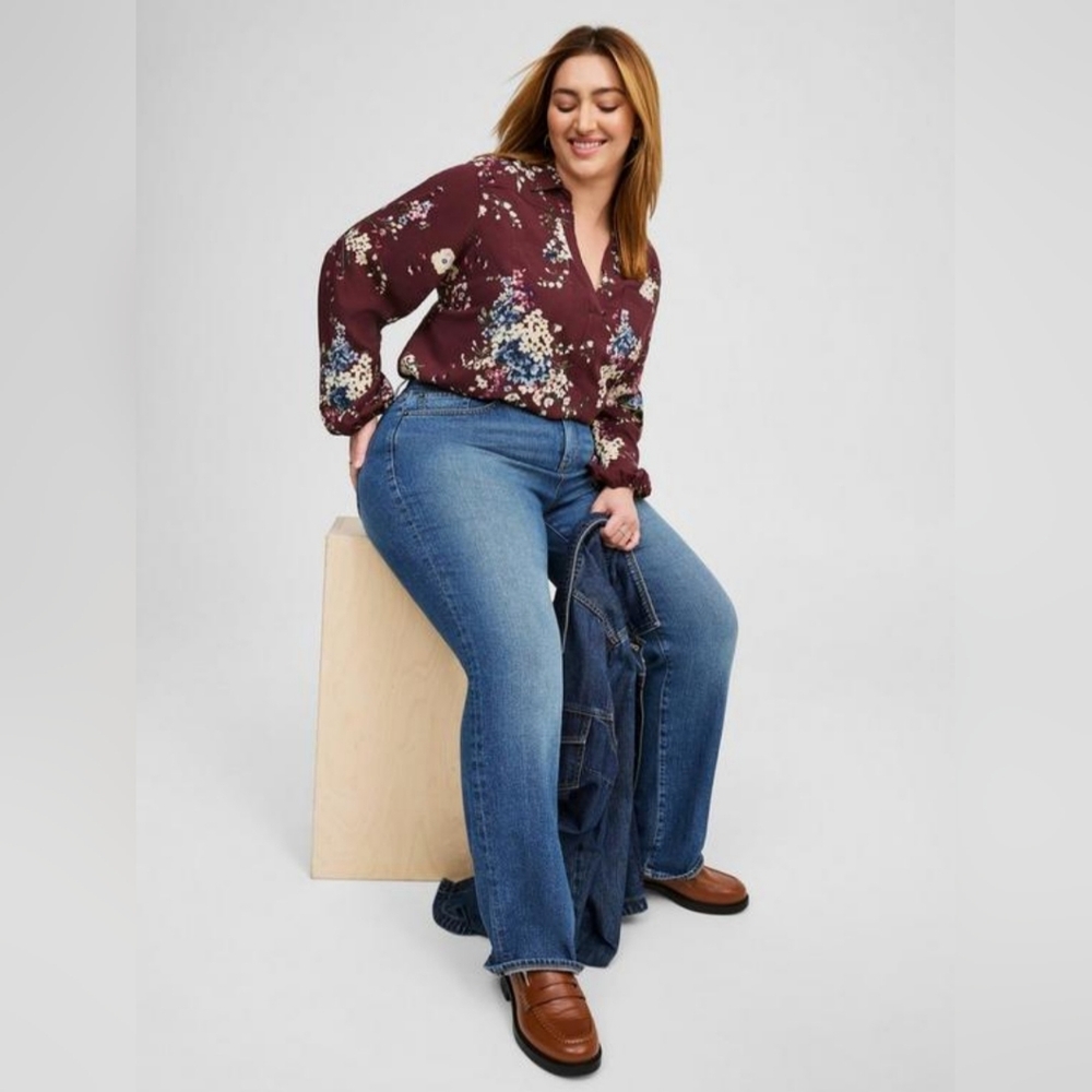 Torrid Harper Challis Collared Long Sleeve, Upon Flowers Sassafras, Size: 3